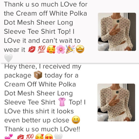 Cream Off White Polka Dot Mesh Sheer Long Sleeve Tee Shirt Top - Picture 12 of 12